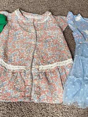 Button-Front Floral Dress with Lace Trim - Pink & Blue